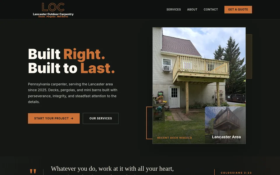 Lancaster Outdoor Carpentry website screenshot